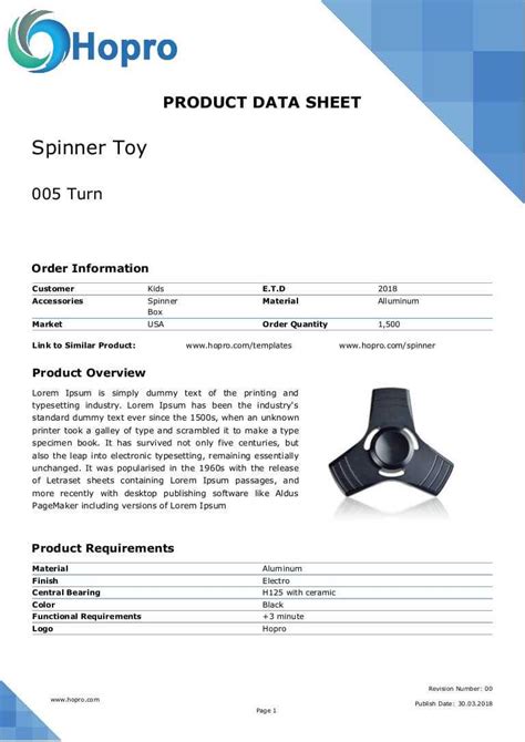 product datasheet template word